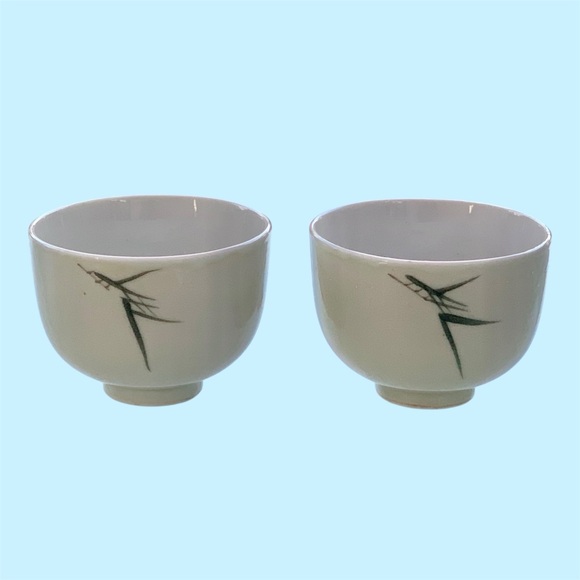 Porcelain Japanese Bamboo Design Cups / Bowls~ Set of 2 - Picture 3 of 6